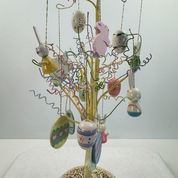 Vintage Easter Tree 17 Wooden Ornaments Bendable Branches Yellow 18" Tall - Picture 7 of 12